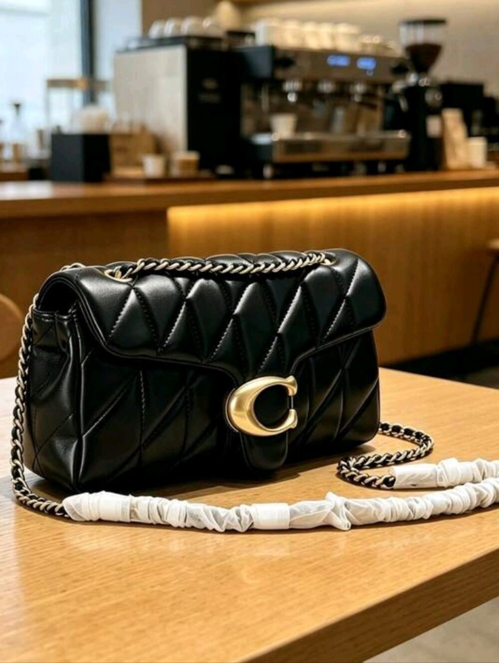 Coach Black Quilted Leather Shoulder Bag with Gold 'C' Accent